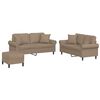 vidaXL 3 pcs conjunto sof&aacute;s c/ almofadas couro artificial cappuccino