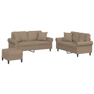 vidaXL 3 pcs conjunto sof&aacute;s c/ almofadas couro artificial cappuccino