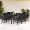 vidaXL 9 pcs conjunto de jantar p/ jardim c/ almofad&otilde;es vime PE preto
