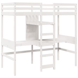 vidaXL Cama alta c/ secretárias/prateleiras 90x200 cm pinho branco