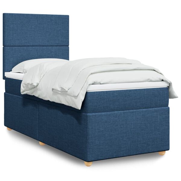 vidaXL Cama com molas/colch&atilde;o 90x200 cm tecido azul
