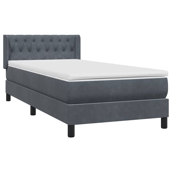vidaXL Cama com molas/colch&atilde;o 100x220 cm veludo cinzento-escuro
