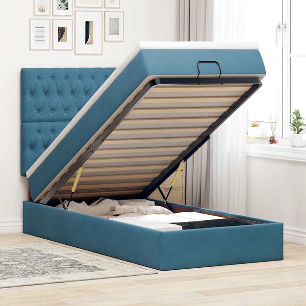 vidaXL Estrutura cama otomana colch&otilde;es 80x200 cm veludo azul escuro