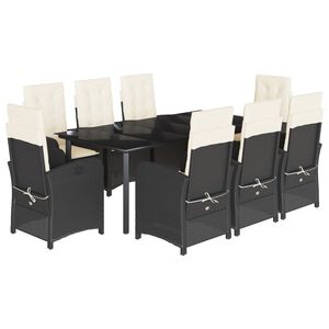 vidaXL 9 pcs conjunto de jantar p/ jardim c/ almofad&otilde;es vime PE preto