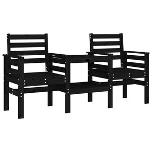 vidaXL Banco de jardim 2 lugares com mesa pinho maci&ccedil;o preto