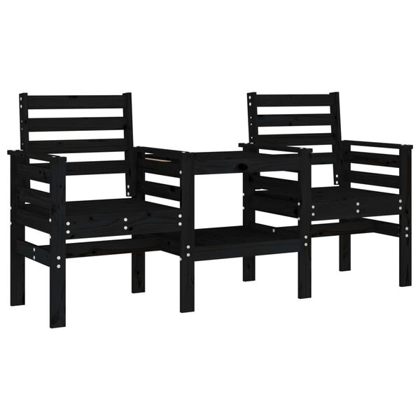 vidaXL Banco de jardim 2 lugares com mesa pinho maci&ccedil;o preto