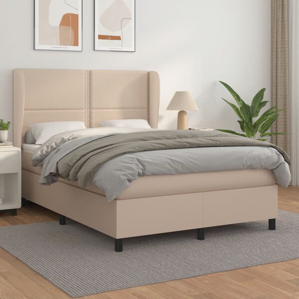 vidaXL Cama com molas/colch&atilde;o 140x200 cm couro artificial cappuccino