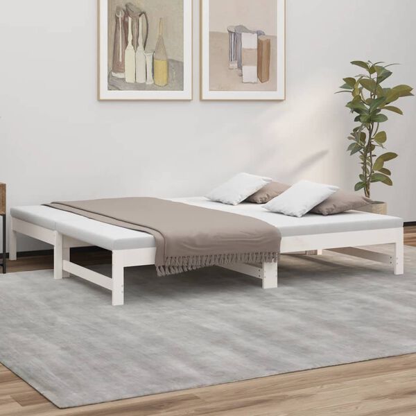 vidaXL Estrutura sof&aacute;-cama de puxar 2x(90x190) cm pinho maci&ccedil;o branco