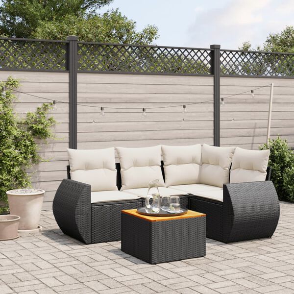 vidaXL 5 pcs conjunto sof&aacute;s de jardim com almofad&otilde;es vime PE preto