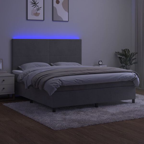 vidaXL Cama box spring c/ colch&atilde;o/LED 160x200 cm veludo cinzento-claro
