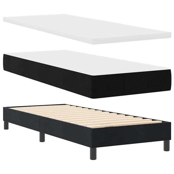 vidaXL Cama Box com colch&atilde;o com cabeceira Preto 200 x 80 cm Poli&eacute;ster
