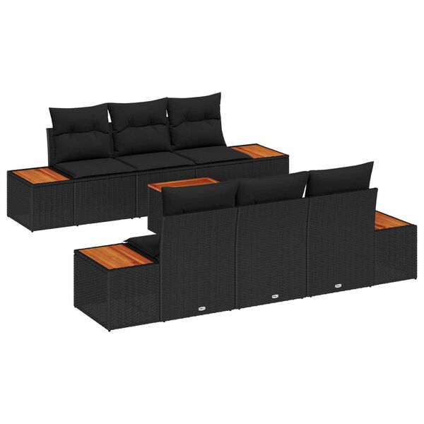 vidaXL Conjunto de Sof&aacute; de Jardim 7 pcs Preto Rattan Sint&eacute;tico
