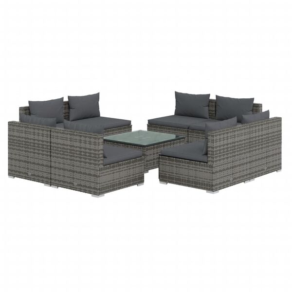 vidaXL 9 pcs conjunto lounge de jardim c/ almofad&otilde;es vime PE cinzento