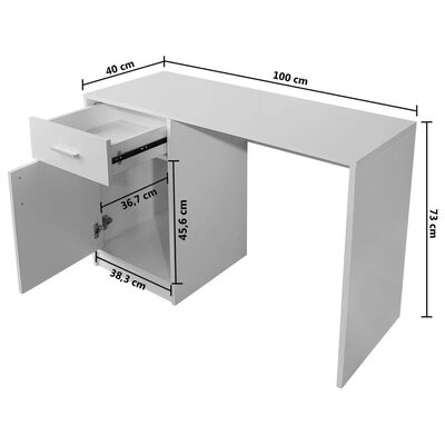 vidaXL Mesa com gaveta e armário 100x40x73 cm branca