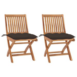 vidaXL Cadeiras jardim almofad&otilde;es cinza-acastanhado 2 pcs teca maci&ccedil;a