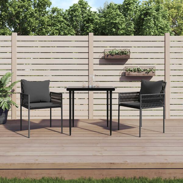 vidaXL Cadeiras jardim c/ almofadões 2 pcs 54x61x83 cm vime PE preto