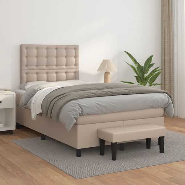 vidaXL Cama boxspring c/ colch&atilde;o 120x190cm couro artificial cappuccino
