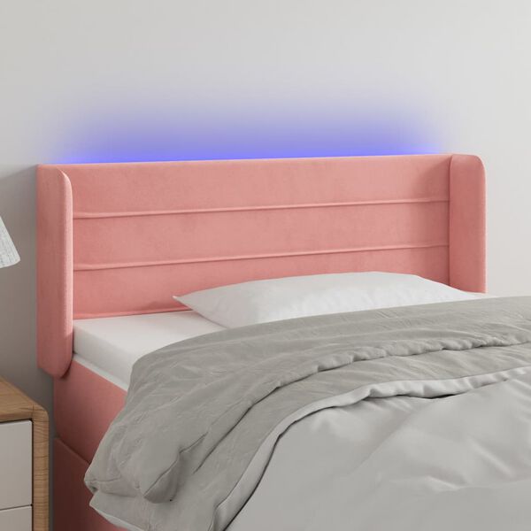 vidaXL Cabeceira de cama c/ luzes LED veludo 103x16x78/88 cm rosa