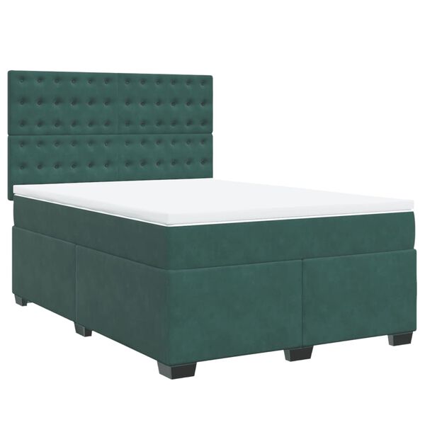 vidaXL Cama com molas/colch&atilde;o 140x190 cm veludo verde-escuro