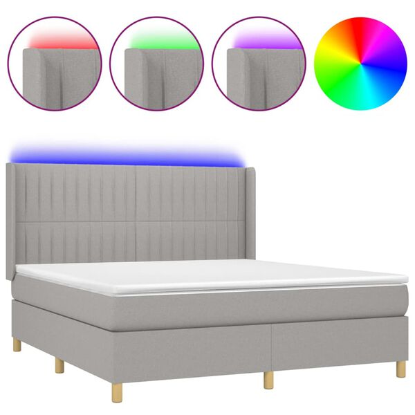 vidaXL Cama box spring c/ colch&atilde;o e LED 160x200 cm tecido cinza-claro