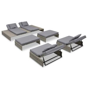 vidaXL 5 pcs conjunto lounge de jardim c/ almofad&otilde;es vime PE cinzento