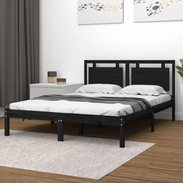 vidaXL Estrutura de cama 200x200 cm madeira maci&ccedil;a preto