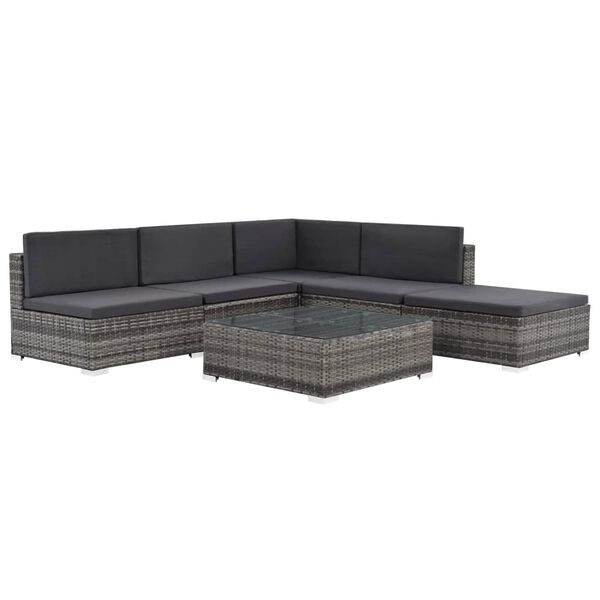 vidaXL 6 pcs conjunto lounge de jardim c/ almofad&otilde;es vime PE cinzento
