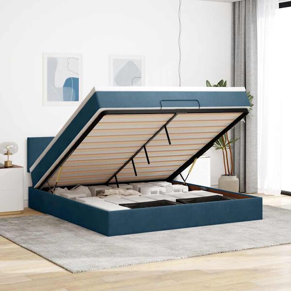 vidaXL Estrutura de cama otomana com colch&atilde;o 180x200 cm azul escuro