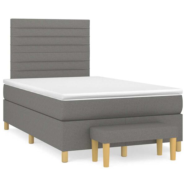 vidaXL Cama boxspring com colch&atilde;o 120x190 cm tecido cinzento-escuro