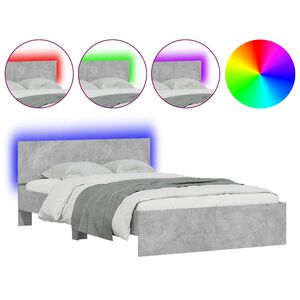 vidaXL Estrutura cama cabeceira e luzes LED 120x190cm cinzento cimento