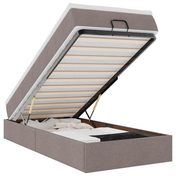 vidaXL Estrutura de cama otomana com colch&atilde;o tecido cinzento 100x200cm