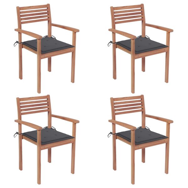 vidaXL Cadeiras de jardim c/ almofadões antracite 4 pcs teca maciça