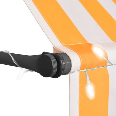 vidaXL Toldo retrátil manual com LED 350 cm branco e laranja