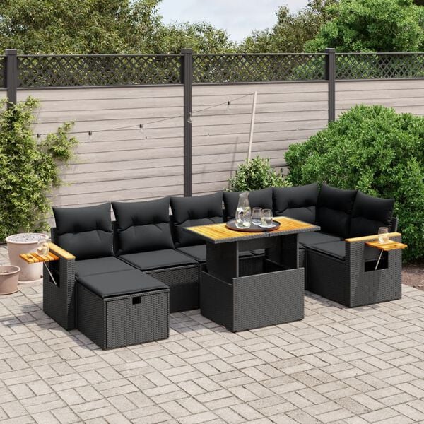 vidaXL 8 pcs conjunto sof&aacute;s de jardim com almofad&otilde;es vime PE preto
