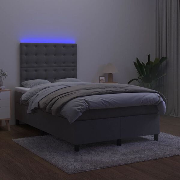 vidaXL Cama box spring c/ colch&atilde;o/LED 120x200cm veludo cinzento-escuro