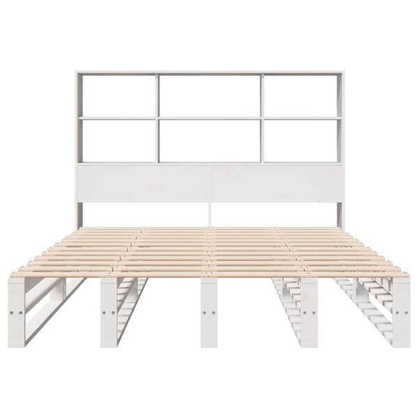 vidaXL Cama com estante sem colch&atilde;o 140x200 cm madeira maci&ccedil;a branco