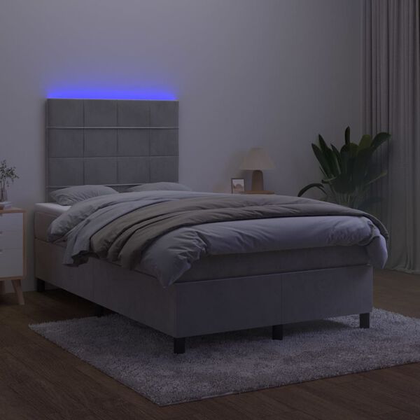 vidaXL Cama box spring c/ colch&atilde;o/LED 120x200 cm veludo cinzento-claro