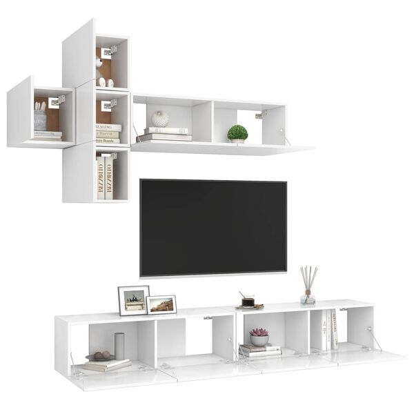 vidaXL 7 pcs conjunto de m&oacute;veis de TV contraplacado branco