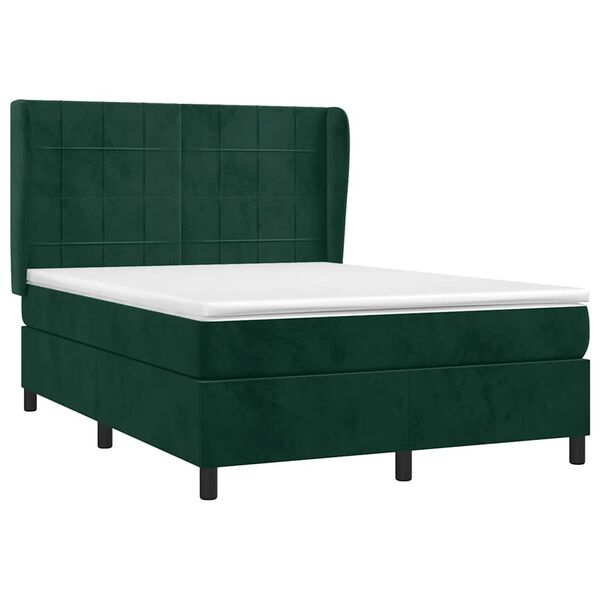 vidaXL Cama com molas/colch&atilde;o 140x200 cm veludo verde-escuro