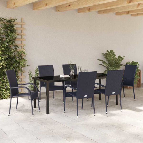 vidaXL Conjunto de Jantar para Jardim 7 pcs Preto A&ccedil;o revestido a p&oacute;