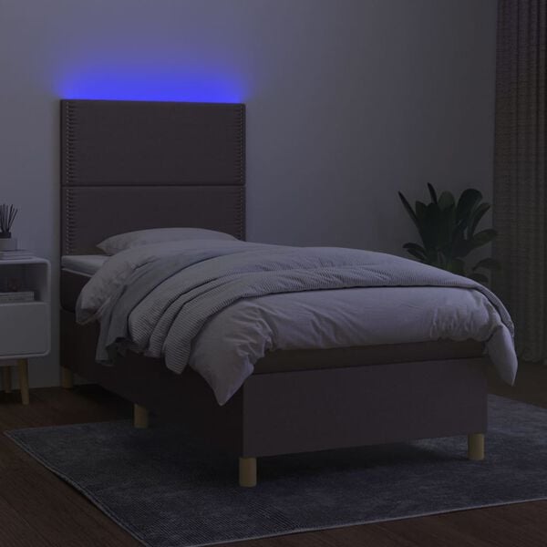 vidaXL Cama box spring + colch&atilde;o/LED 90x200cm tecido cinza-acastanhado