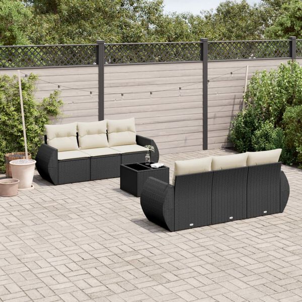 vidaXL 7 pcs conjunto de sof&aacute;s p/ jardim c/ almofad&otilde;es vime PE preto