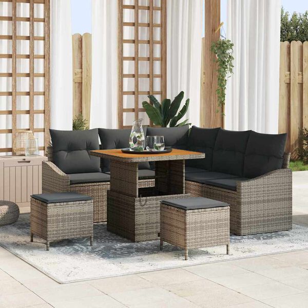 vidaXL Conjunto de Sof&aacute; de Jardim 8 pcs Cinzeto Rattan Sint&eacute;tico