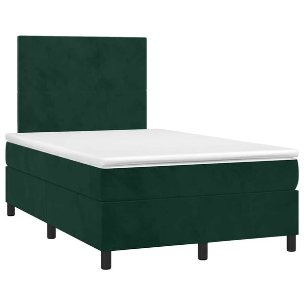 vidaXL Cama box spring com colch&atilde;o e luzes LED veludo verde-escuro