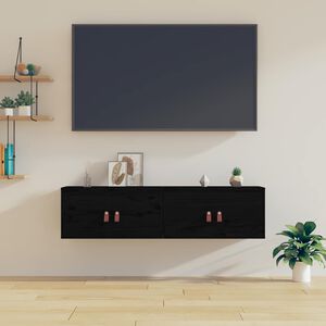 vidaXL Arm&aacute;rios de parede 2 pcs 60x30x30 cm pinho maci&ccedil;o preto