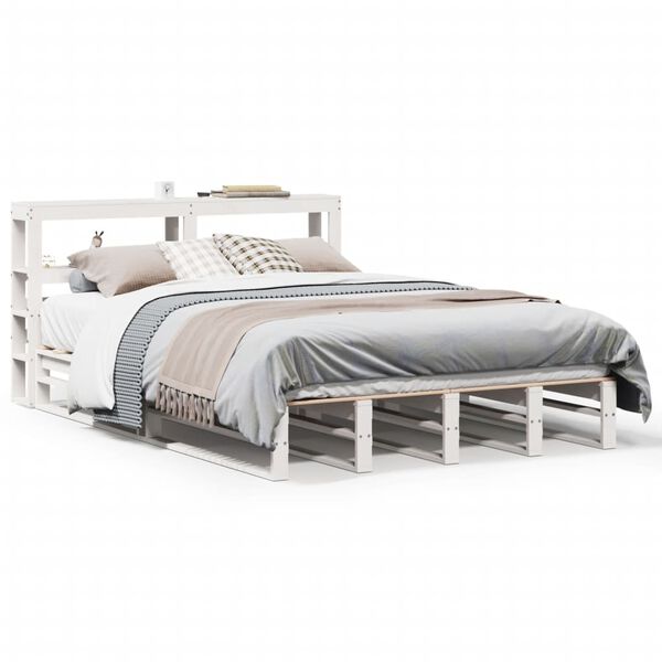 vidaXL Cama sem colch&atilde;o 140x200 cm madeira de pinho maci&ccedil;a branco