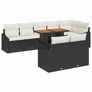vidaXL Conjunto de Sof&aacute; de Jardim com almofada 9 pcs Preto e Creme