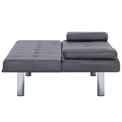 vidaXL Sofá-cama com 2 almofadas couro artificial cinzento