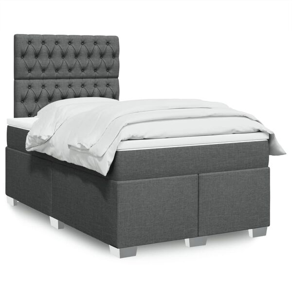 vidaXL Cama boxspring com colch&atilde;o 120x190 cm tecido cinzento-escuro