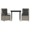 vidaXL 3 pcs conjunto de jantar p/ jardim c/ almofad&otilde;es cinzento claro